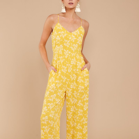 yellow jumpsuit with flowers